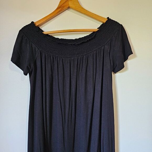 EUC SO BLACK PERFECTLY SOFT OFF SHOULDER ELASTIC SWING STYLE SHORT DRESS SIZE L - Picture 10 of 15